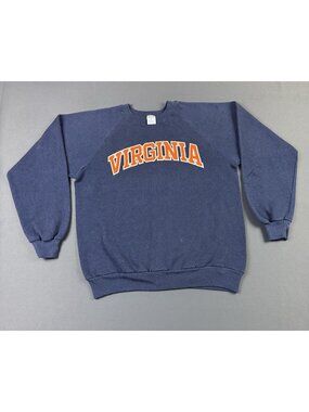 Rare Vintage 80s Virginia NCAA Navy Blue Sun Fade Jerzees By Russell Athletic